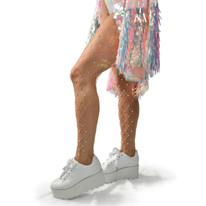 Rave fishnet tights with sparkly rhinestones 