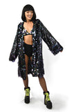 Black Sequin Rave Kimono Jacket made of Sequins Bra Panty Tights Rave Outfit Music Festival 