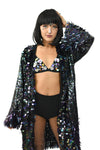 Black Sequin Rave Kimono Jacket made of Sequins Bra Panty Tights Rave Outfit Music Festival 