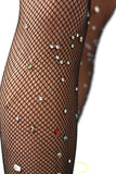black rhinestone fishnet tights crystal hosiery for rave music festival coachella edc
