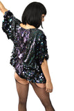 Short Black Iridescent Sequin Kimono for Rave