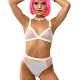 mesh bralette and high waist bottoms white for rave outfit