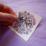 Purple and Lilac Peace Sign with Floral Design Hippy Inspired Vinyl Sticker