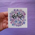 Purple and Lilac Peace Sign with Floral Design Hippy Inspired Vinyl Sticker